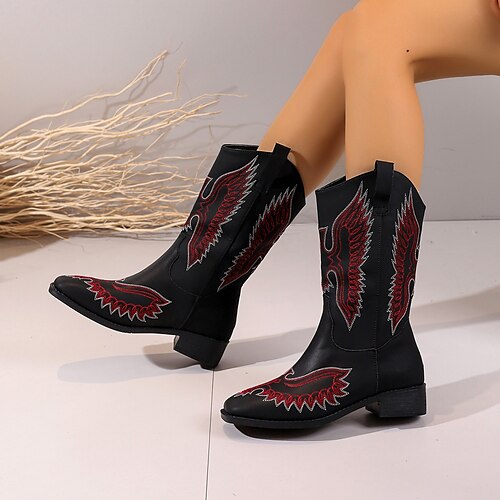 

Women's Boots Cowboy Boots Plus Size Cowgirl Boots Outdoor Daily Mid Calf Boots Tassel Chunky Heel Round Toe Vintage Casual Minimalism Faux Suede Zipper Leopard Plaid Black Beige