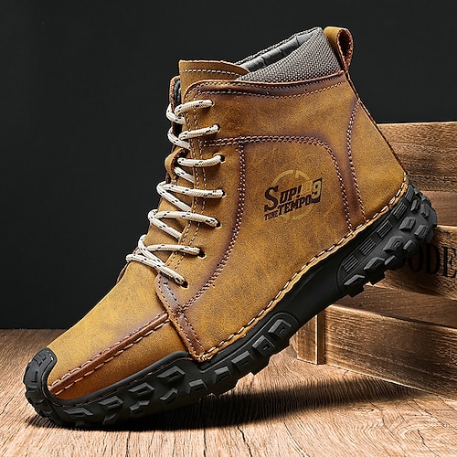 

Hombre Botas Costura a mano Retro Zapatos de Paseo Casual Diario Cuero Cómodo Botines / Hasta el Tobillo Mocasín Negro Amarillo Verde Trébol Primavera Otoño