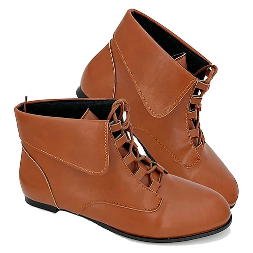 

Femme Bottes Grandes Tailles Soirée Extérieur Bureau Bottines Bottines Talon Aiguille Bout rond Rétro Vintage Mode Elégant Faux Cuir Lacet Couleur unie Vin Noir Marron