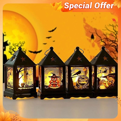 

Halloween Wind Lamp Scene Night Light Led Electronic Candle Lamp Ghost Portable Pumpkin Lamp Candle Holder