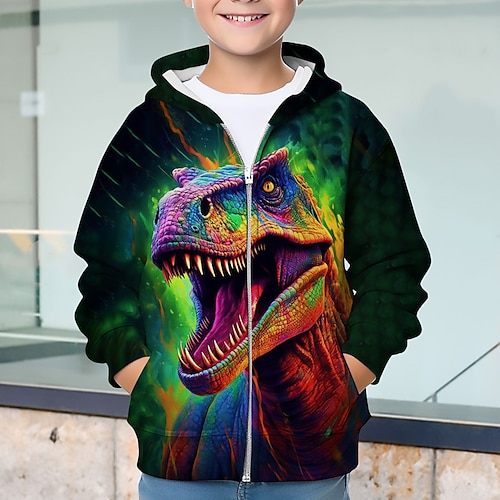 

Boys 3D Dinosaur Hoodie Coat Outerwear Long Sleeve 3D Print Fall Winter Fashion Streetwear Cool Polyester Kids 3-12 Years Outdoor Casual Daily Regular Fit