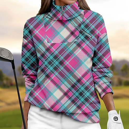 

Mujer Sudadera con capucha de golf Jersey de golf Sudadera Golf Mantiene abrigado Transpirable Dispersor de humedad Manga Larga Ropa de golf Camiseta Ajuste regular 1/4 cremallera Cuello alto Plaid