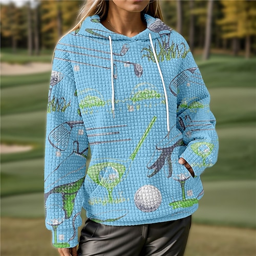 

Mulheres moletom de golfe pulôver de golfe camisola de golfe Térmico / Quente Respirável Pavio Humido Manga Longa Casacos de golfe Blusas Normal Com Cordão Com Capuz Estampado Primavera Outono Tênis