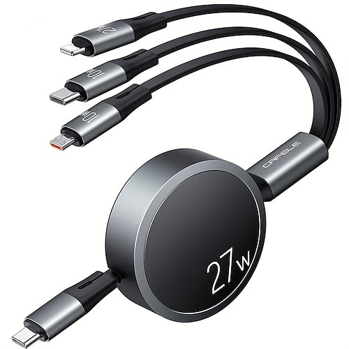 

Cafele USB-C-Multi-Ladekabel 27 W, Handy-Schnellladung, ausziehbares USB-C-Kabel, 3-in-1-Multi-Handy-Ladekabel, Datenübertragung mit Typ C/Micro-USB/IP, geeignet für Mobiltelefon