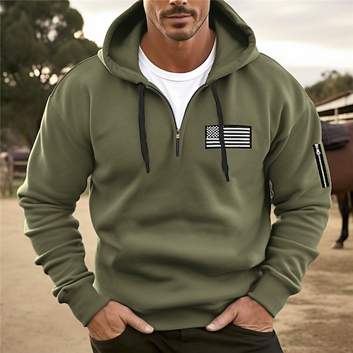 

Herren Hoodie Sweatshirt Kapuze Hoodie mit Viertelreißverschluss Blau Braun Grün Grau Mit Kapuze Nationalflagge Zip Sport Natur Täglich Festtage Strassenmode Cool Brautkleider schlicht Frühling