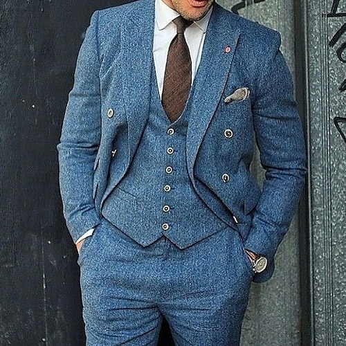 

Trajes de boda de tweed en espiga para hombre negro burdeos azul marino oscuro 3 piezas en espiga corte a medida cruzado seis botones 2023