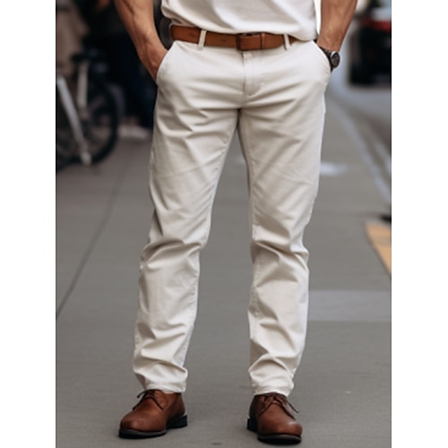 

Homens Calças chinês Calça Chino Bolsos Tecido Conforto Respirável Ao ar livre Diário Para Noite 100% Algodão Moda Casual Cáqui Claro Preto