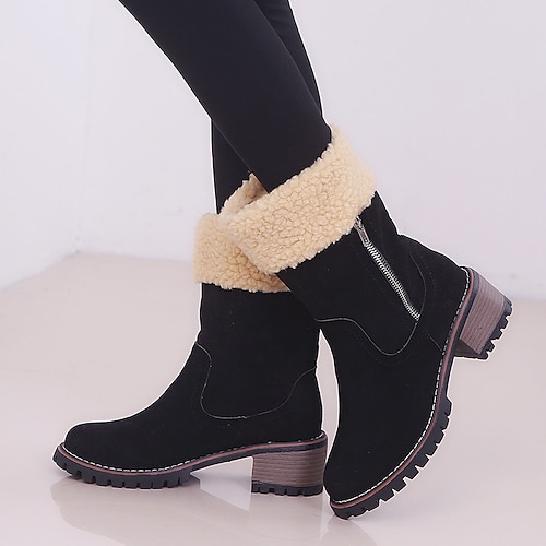 

Women's Boots Snow Boots Plus Size Outdoor Daily Fleece Lined Booties Ankle Boots Winter Block Heel Chunky Heel Round Toe Plush Casual Minimalism Faux Suede Zipper Solid Color Black Brown Gray