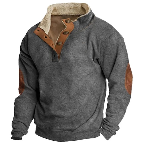 

Herren Sweatshirt Pullover Grau Stehkragen Farbblock Patchwork Sport Natur Täglich Festtage Basic Brautkleider schlicht Dünnes Vlies Herbst Winter Bekleidung Kapuzenpullover Sweatshirts