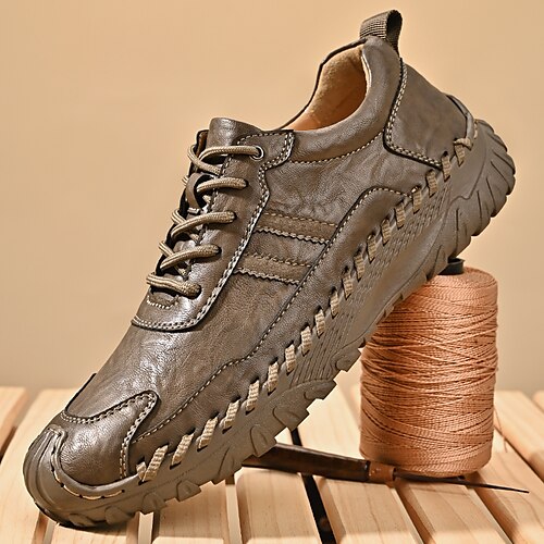 

Men's Oxfords Casual Shoes Retro Handmade Shoes Walking Vintage Classic Casual Daily Leather Comfortable Booties / Ankle Boots Loafer Black Khaki Spring Fall