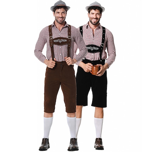 

Fête d'Octobre Costume Lederhosen Chemise Bavarois Bavarois Allemand Prairies Homme Tissu de style traditionnel Chemisier Short Chapeau