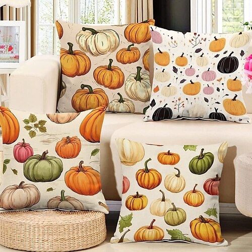 

Autumn Pumpkin Double Side Pillow Cover 4PC Soft Decorative Square Cushion Case Pillowcase for Bedroom Livingroom Sofa Couch Chair