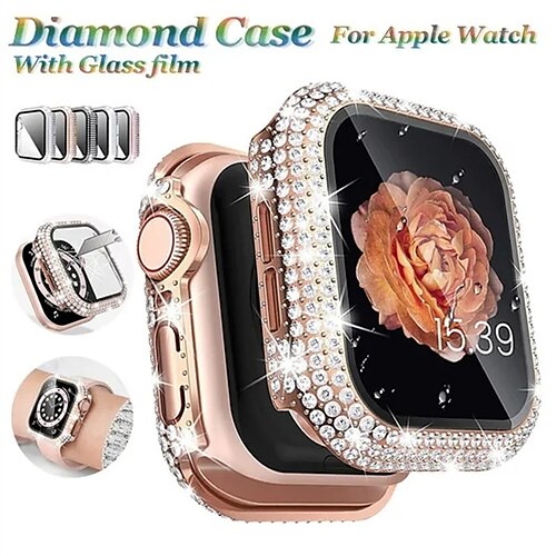 

Watch Case with Screen Protector Compatible with Apple Watch Series 6 5 4 SE 44mm / Series 6 5 4 SE 40mm / Series 3 2 1 42mm / Series 3 2 1 38mm Bling Diamond Shockproof Tempered Glass / PC Watch