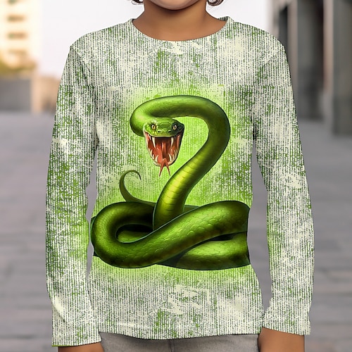 

3D-Tier-T-Shirt für Jungen, langärmelig, 3D-Druck, Herbst, Winter, Sport, Mode, Streetwear, Polyester, Kinder, 3–12 Jahre, Rundhalsausschnitt, Outdoor, lässig, täglich, normale Passform