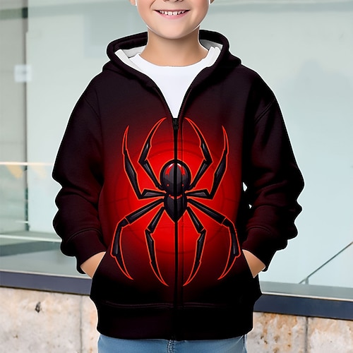 

Boys 3D Spider Hoodie Coat Outerwear Long Sleeve 3D Print Fall Winter Fashion Streetwear Cool Polyester Kids 3-12 Years Outdoor Casual Daily Regular Fit