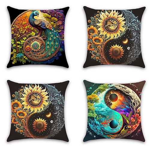 

Funda de almohada de doble cara Yinyang, funda de cojín cuadrada decorativa suave, funda de almohada para dormitorio, sala de estar, sofá, silla, girasol taiji, 1 ud.