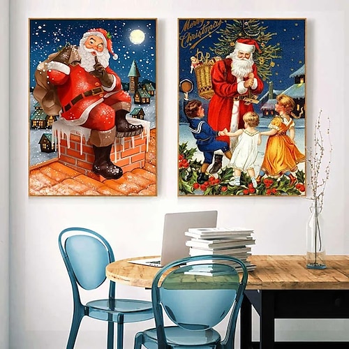 

Christmas Santa Claus Wall Art Canvas Elk and Snow Prints and Posters Pictures Decorative Fabric Painting For Living Room Pictures No Frame