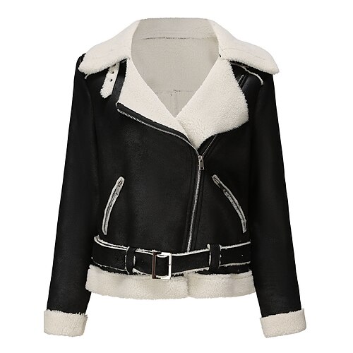 

Damen Lederjacke Kunstlederjacke Strasse Freizeitskleidung Urlaub Herbst Winter Standard Mantel Regular Fit warm Windundurchlässig Atmungsaktiv Casual Streetstyle Jacken Langarm Einfarbig Mit Taschen