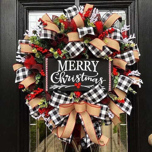 

corona de navidad puerta creativa de navidad colgando corona de frutas rojas decoración del hogar