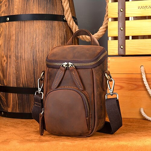 

Crazy Horse Leather Men's Shoulder Bag Messenger Bag for Men - Multifunctional Vintage Genuine Leather Crossbody Bag For Husband Gift