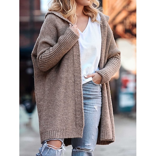 

Mulheres Sueter Cardigan Saltador Estriado Tricotar Longo Superdimensionado Côr Sólida Com Capuz à moda Casual Ao ar livre Diário Outono Inverno Branco Verde Tropa S M L