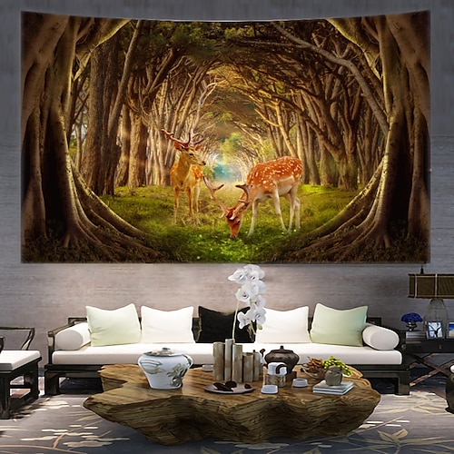 

Tapiz colgante de animales de ciervos del bosque, arte de pared, tapiz grande, decoración mural, fotografía, telón de fondo, manta, cortina, hogar, dormitorio, sala de estar