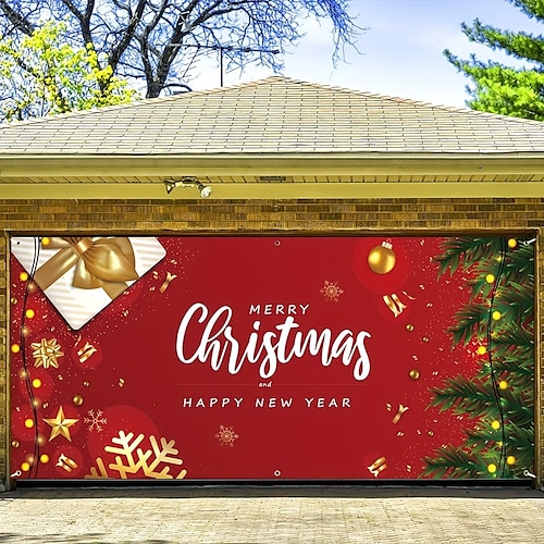 

Couverture de porte de garage extérieure de noël, bannière, atmosphère rouge, grande décoration de toile de fond de noël, couverture de porte de cerf, décoration pour vacances de noël, porte de garage