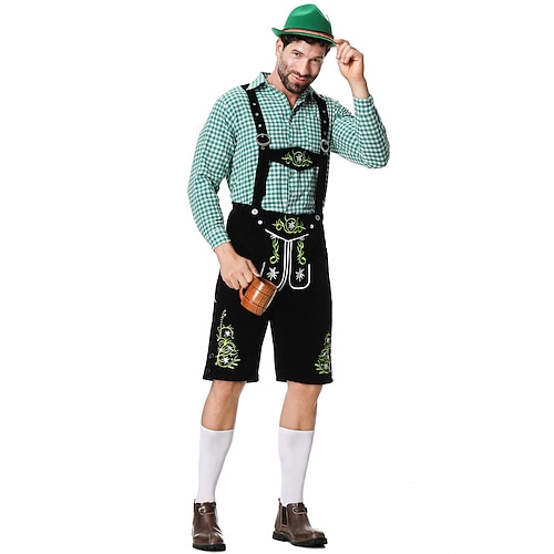  Μπύρα Oktoberfest Lederhosen Πουκάμισο βαυάρος βαυάρος Γερμανικά Λιβάδια Ανδρικά Πανί παραδοσιακού στυλ Μπλούζα Κοντά Παντελονάκια Καπέλο