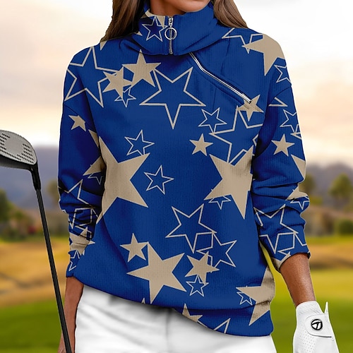 

Women's Golf Hoodie Golf Pullover Golf Sweatshirt Thermal Warm Breathable Moisture Wicking Long Sleeve Golf Outerwear Top Regular Fit 1/4 Zip Stand Collar Printed Spring Autumn Tennis Golf Pickleball