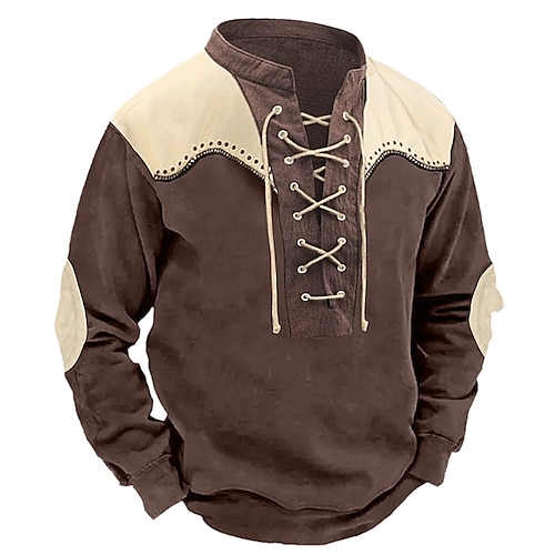 

Herren Sweatshirt Pullover Schwarz Marineblau Grün Kaffee Stehkragen Farbblock mit Schnürung Sport Natur Täglich Festtage Strassenmode Basic Brautkleider schlicht Frühling Herbst Bekleidung