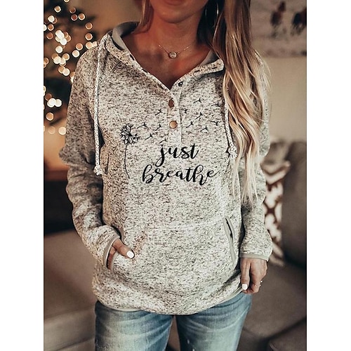 

Women's Hoodie Sweatshirt Pullover Letter Snowman Dandelion Active Button Drawstring Front Pocket Black Red Orange Christmas Casual Hoodie Long Sleeve Top Micro-elastic Fall Winter
