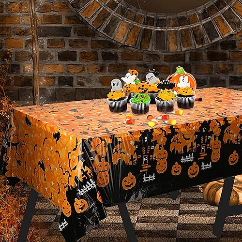 

1 pièce nappe de cimetière d'Halloween rectangulaire en plastique nappe de citrouille couvertures de table de grande taille pour la décoration intérieure décorations de fête d'Halloween