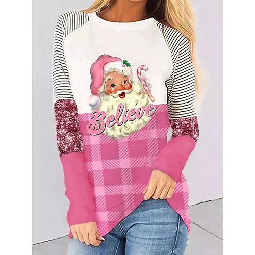 

Femme T shirt Tee Chemise de Noël Blanche Rose Claire Rouge père Noël Arbre de Noël Imprimer manche longue Noël Fin de semaine Fête / Célébration Marrant Noël Col Rond Standard Peinture Printemps