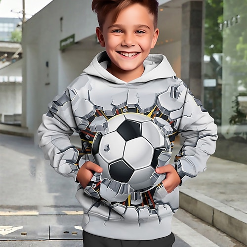 

Мальчики 3D Футбол Толстовка Pullover Длинный рукав 3D печать Осень Зима Мода Уличный стиль Круто Полиэстер Дети 3-12 лет на открытом воздухе Повседневные Стандартный