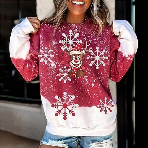 

Women's Pullover Christmas Sweatshirt Sportswear Festival Christmas Red Gray Snowflake Reindeer Christmas Casual Round Neck Long Sleeve Top Micro-elastic Fall Winter