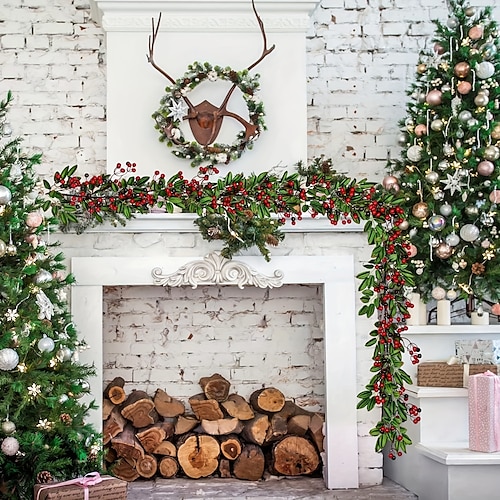 

1 Stück Weihnachtsbeeren Türkranz künstliche Beerenstiele Rattan grünes Blatt Dekor Blumensträuße für Tür Wand Kamin Dekoration