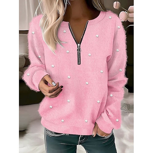 

Women's Zip Up Sweatshirt Sweatshirt Pullover Fleece Solid Color Teddy Fuzzy Quarter Zip Pink Casual Sports Half Zip Long Sleeve Top Micro-elastic Fall & Winter