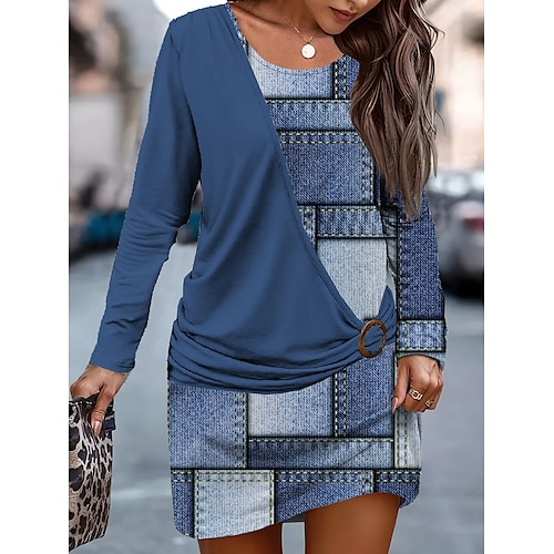 

Tenue décontractée Robe à carreaux Robe sweat Femme Géométrique Plaid Patchwork Imprimer Col Ras du Cou Mode Vêtement de rue Extérieur du quotidien manche longue Ample Bleu Roi Bleu Automne Hiver S M