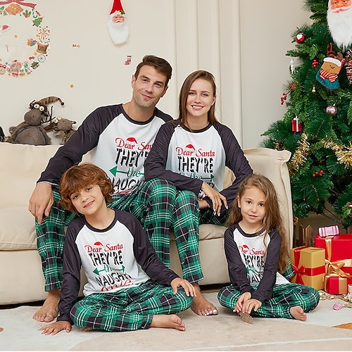 

Famille Noël Pyjamas Graphic Ecole Imprimer Vert manche longue Tenues maman et moi Actif Tenues assorties