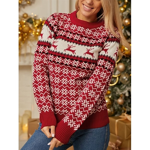 

femme pull pull pull de noël tricot côtelé court oversize élan col rond élégant décontracté noël quotidien automne hiver rouge s m l