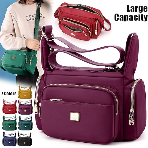 

Mujer Bolso bandolera Bolsa de hombro Bolsa de vagabundo Nailon Exterior Diario Festivos Cremallera Gran Capacidad Impermeable Ligero Color sólido Granate Verde de selva Azul Zafiro