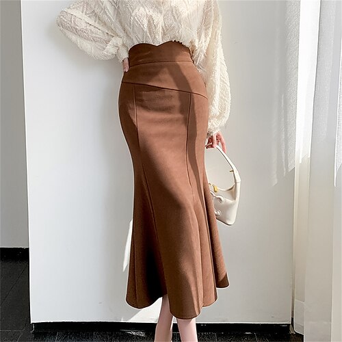 

Women's Skirt Bodycon Long Skirt Midi Coffee Black Skirts Fall Winter Ruched Split Ends Fashion Elegant Casual Street Daily S M L