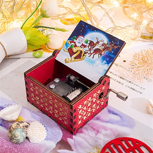 

Wooden Hand-operated Octave Box Merry Christmas Music Painted Music Box Stall Display Exquisite Gift Gifts