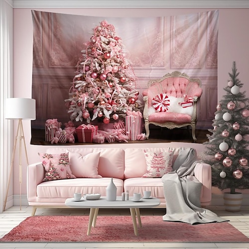 

Navidad rosa decoración colgante tapiz arte de la pared gran tapiz mural decoración fotografía telón de fondo manta cortina hogar dormitorio sala de estar decoración