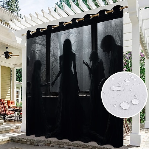 

Halloween Decor Waterproof Outdoor Curtain Privacy, Sliding Patio Curtain Drapes, Pergola Curtains Grommet For Gazebo, Balcony, Porch, Party