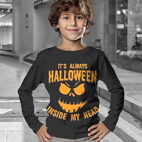 

Halloween Boys 3D Pumpkin Long Sleeve 3D Print Fall Winter Sports Fashion Streetwear Polyester Kids 3-12 Years Outdoor Casual Daily Regular Fit