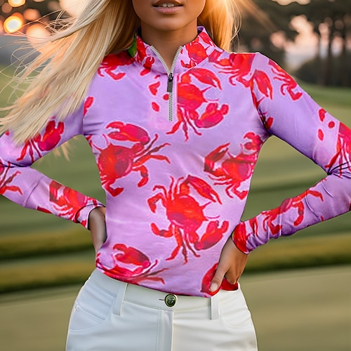 

Women's Polo Shirt Golf Shirt Breathable Quick Dry Moisture Wicking Long Sleeve Golf Apparel Golf Clothes Regular Fit Zipper Stand Collar Printed Spring Autumn Tennis Golf Pickleball