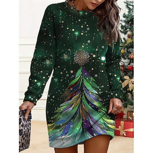 

femme noël tenue décontractée sweat robe mini robe chaud mode extérieur vacances col rond imprimé arbre coupe ample noir bleu vert s m l xl xxl