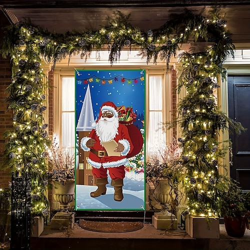 

Weihnachts-Santa-Türabdeckungen, Dekoration, Geschenktüte, Hintergrund, Türbanner für die Haustür, Weihnachten, Urlaub, Party, Dekoration, Zubehör