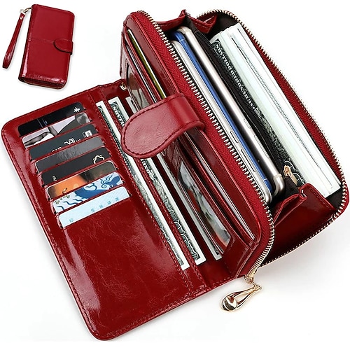 

Women's Wallet Credit Card Holder Wallet PU Leather Shopping Daily Zipper Lightweight Durable Anti-Dust Solid Color Wine Dark Brown Black